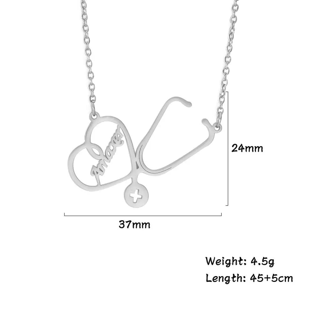 

Lemegeton Custom Heart Stethoscope Name Necklace Personalized Nameplate Choker Necklaces For Women Doctor Nurse Gift 35cm