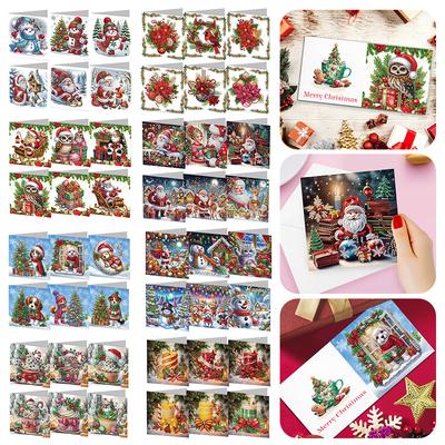 Lot de 6 cartes de vœux avec peinture diamant, cartes de Noël, broderie diamant 5D, mosaïque diamant, bricolage, cadeaux de Noël