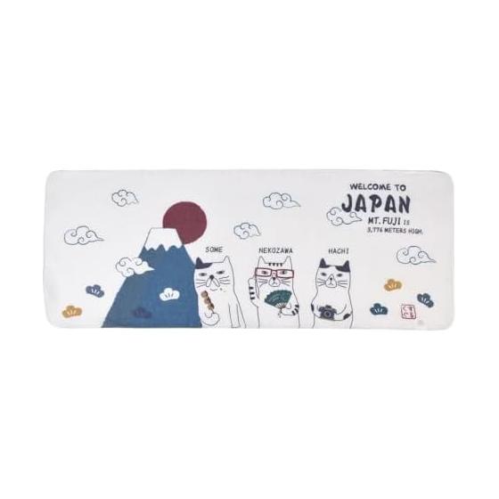 Japanese Pattern Gauze Tenugui - Neko Maruke and Mt. Fuji - Soft Double Gauze, Striking Japanese Print - Quick Drying - Kitchen Towel,