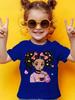 Girls' Summer Crew-Neck Short-Sleeved Top New Black Girls Cute Top Girls Clothes Cartoon Print T-Shirt Top Children's Clothing
