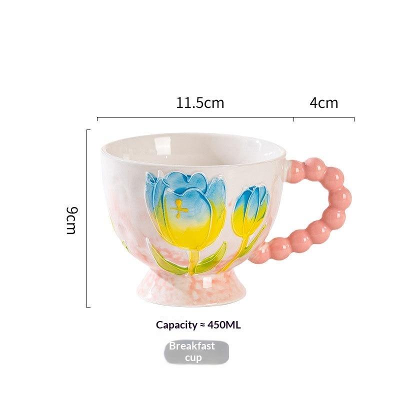 Hand-painted Ceramic Cup Cute Creative Bead Handle Breakfast Cup High Value Large Capacity Milk Oat Cup Drinking Cup