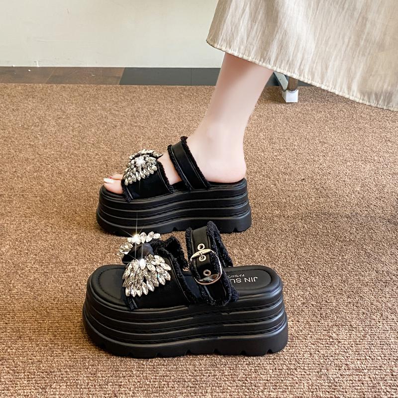 Chanclas de Moda Zapatillas de Mujer Tacones Altos de 9cm Zapatos de Plataforma Cómodas Cuñas de Goma Zapatos Para Mujer Sandalias Nuevos Zapatos de Verano Mujer