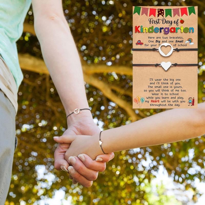 2 Pièces Bracelets Charms Cœur Assortis Retour à l'École Mère et Fille pour Bracelet de Vœu Cadeau de Séparation pour Femmes G