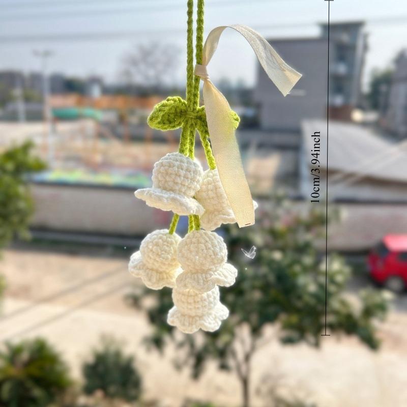 

Knitted Wool Lily of The Valley Flower Pendant Cute Sentiment Gradient Color Hanging Decoration Handmade Bag Pendant белый
