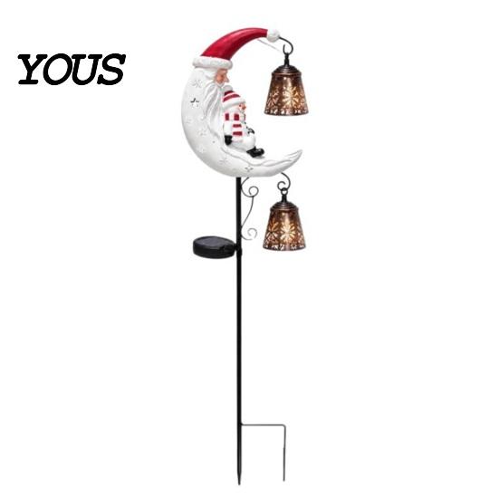 Holiday Bell Hanging Garden Ornaments Solar Christmas Light, Santa Crescent Snowman Decorative Light with Stake, Seasonal Lawn Decorations Waterproof