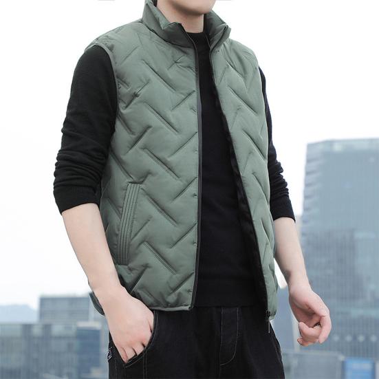 Men Waistcoat Embossing Solid Color Stand Collar Cotton Padded Coldproof Autumn Winter Zipper Vest Coat for Rock Climbing