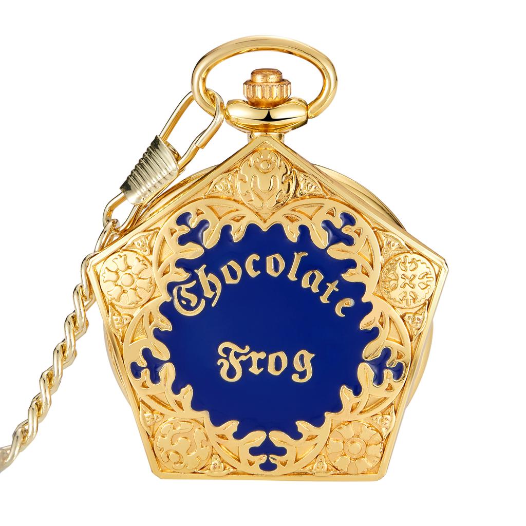 Personalized Fashion College Style Pentagonal Gold Blue Case Quartz Pendant Hanging Watch for Boys and Students Pocket Watch