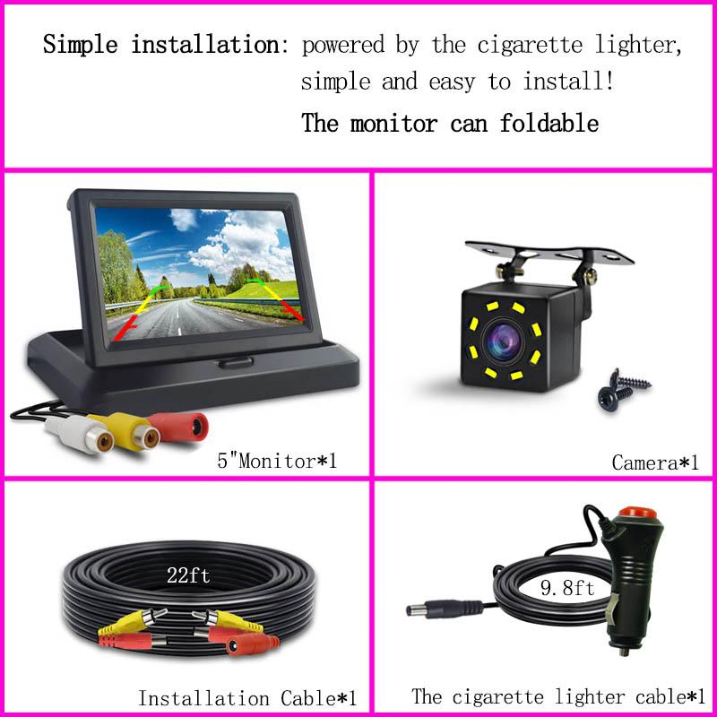4.3/5 Inch Car LCD Monitor Rear View Backup Camera for Vehicle Van Night Vision Reverse Video Parking System Easy Installation