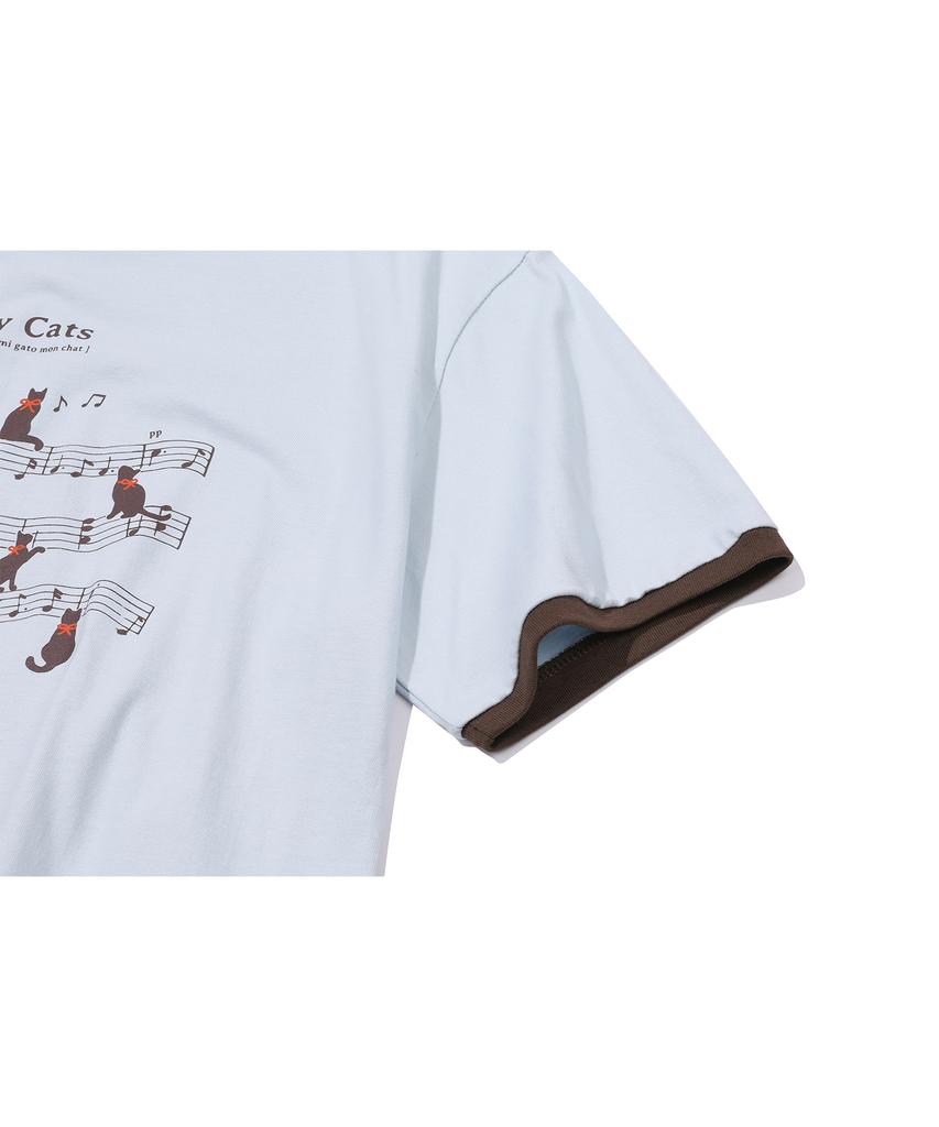 CPGN STUDIO Cats Music Ringer Short Sleeve T-Shirt Mist Blue