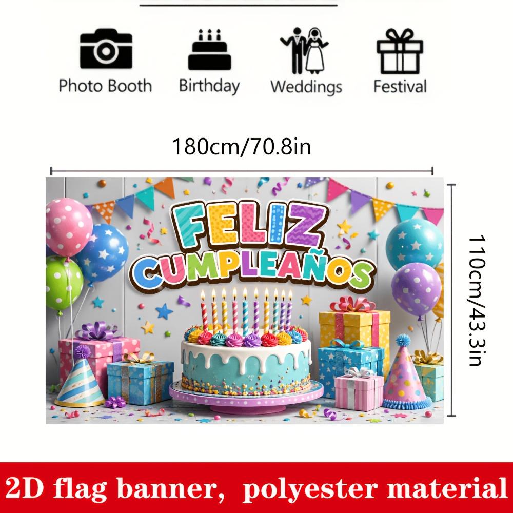 Colorful Birthday Party Banner Backdrop Cake Balloons Gift Boxes Polyester