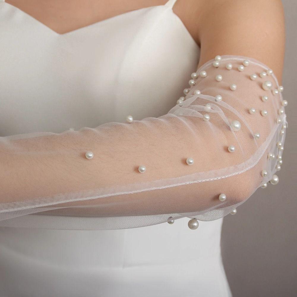 Elegante Brauthandschuhe Handgefertigte Perlenstickerei Perlenhandschuhe Modische Tüllhandschuhe Abendparty