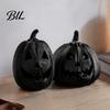 Gothic Home Decoration Halloween Pumpkin Figurine, Black Resin Spooky Face Sculpture, Durable Seasonal Table Centerpiece Tabletop for Mantel Fireplace