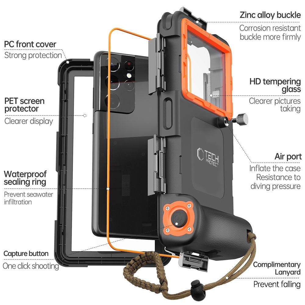 Tech-Protect Ipx8 Univerzální potápěcí vodotěsné pouzdro Černé/Oranžové