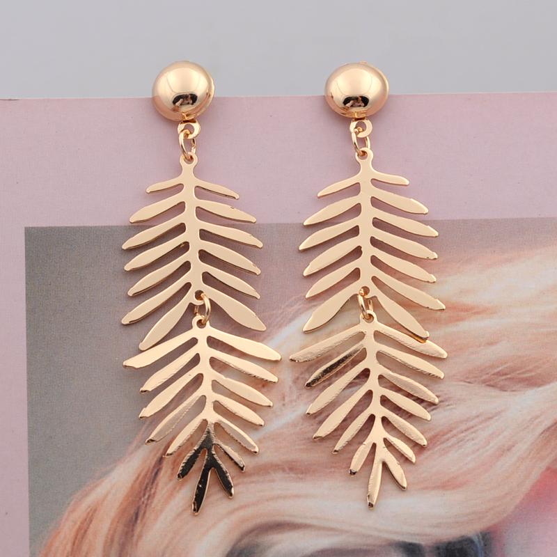 

Exaggerate Long Drop Earrings for Women Metal Leaf Dangle Earrings Vintage Trendy Statement Zircon Golden Copper Color Gift