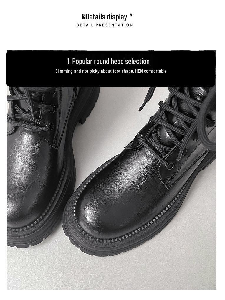 Thick-Soled Melard Women's British-Style Lace-Up Martin Boots, 2025 Round-Toe Chunky Heel Mid-Calf Short Boots