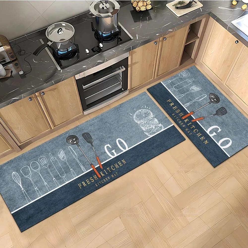 Kitchen Floor Mat Creative Patterns Oil-Proof Waterproof Carpet Pvc Leather Home Scratch-Resistant Wear-Resistant Rug Alfombra