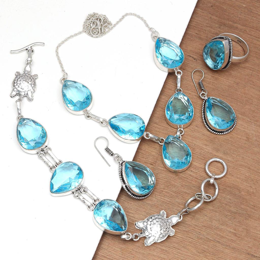 Topaz Blue London Jewelry Set  Gemstone Necklace Gift Sterling