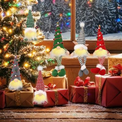 Gnomo de Navidad Iluminado Hecho a Mano de Felpa Escandinavo Sueco Tomte Iluminado Papá Noel Elfo Juguete para Mesa de Invierno Bandeja de 3 Niveles Decoración Navideña de Interior