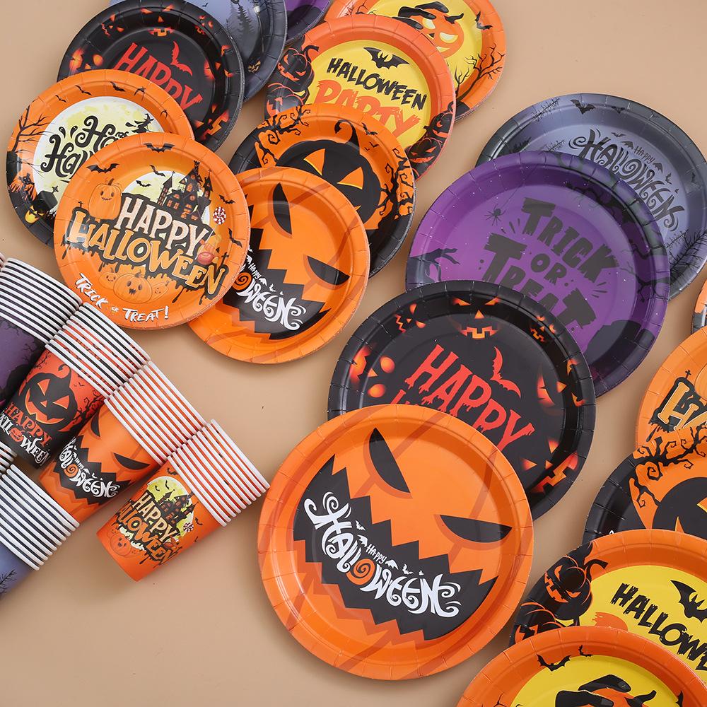 Cross-Border Halloween Party Disposable Plate Set: Pumpkin & Bat Paper Cups and Plates
