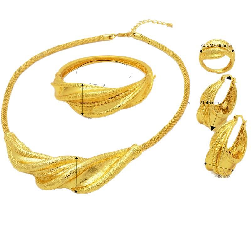 Dubai 24k Gold Plated Bridal Set Necklace Earrings Bracelet Ring India Nigeria Jewelry Four-piece Set 2026