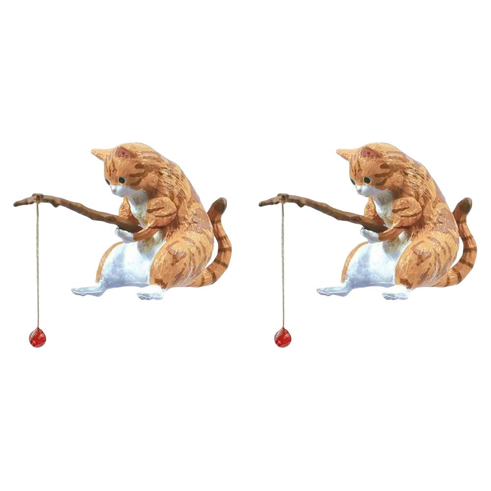 1-5pcs Fishing Cat Ornaments Sitting Fishing Little Cat Statue Fish Landscaping Cartoon Figurine Water Tank Aquarium Decorations