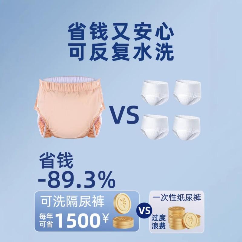 Washable Cotton Incontinence Pants Adults Elderly Leak-Proof Reusable Bedridden Underwear With Side Leak Guard