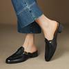 Fashion NEW Summer Women Mules Genuine Leather Shoes for Women Round Toe Chunky Heel Shoes Cover Toe Slingback Sandals Buckle Slippers