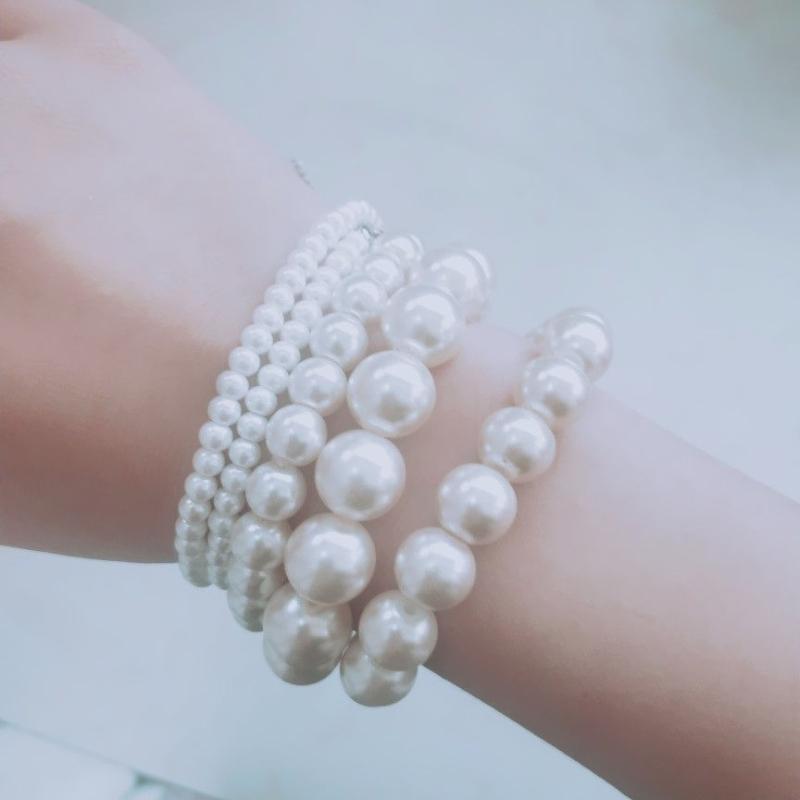 Elegant White Pearl Bracelet for Women, Classic Round Simulated Pearl Bangle, Dainty Wedding Bridal Jewelry, Gift for Mom, Mother's Day Gift
