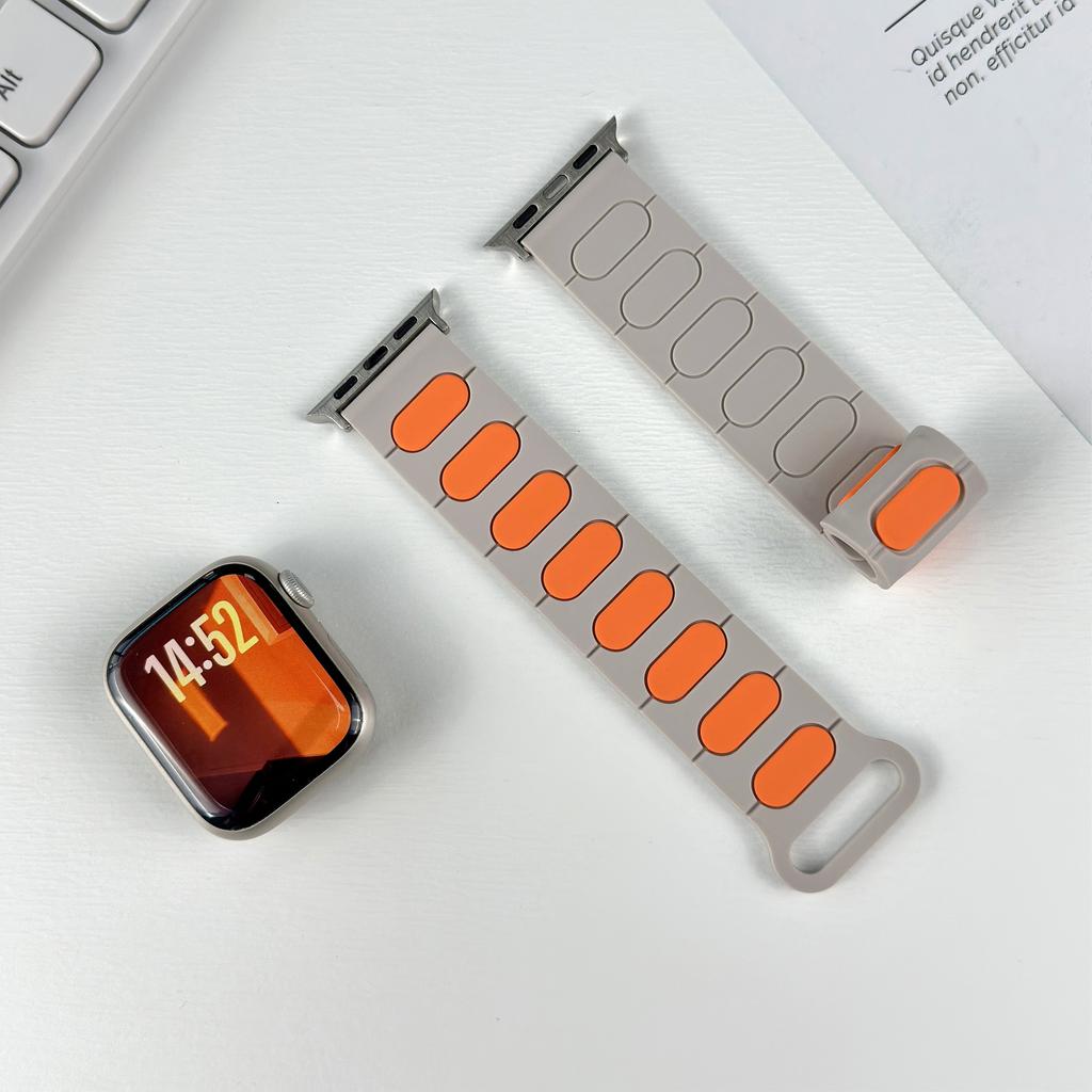 Oval Design Magnetic Strap for Apple Watch Series 11 10 42mm / 9 8 7 41mm / SE3 SE2 SE 6 5 4 40mm / 3 2 1 38mm Silicone Watch Band Dual Color