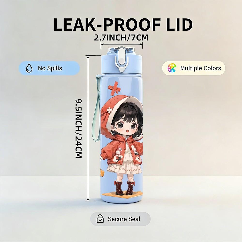 1PC Red Hood Little Girl Winter Style Pattern 750ml Color Plastic Sports Water Bottle Leakproof Flip Straw Lid Suitable for Sports Office Home Use