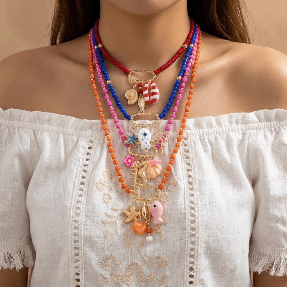 Handmade Fish Starfish Pendant Necklace Colorful Beads Boho Necklace Beaded Necklace  Jewelry Gifts