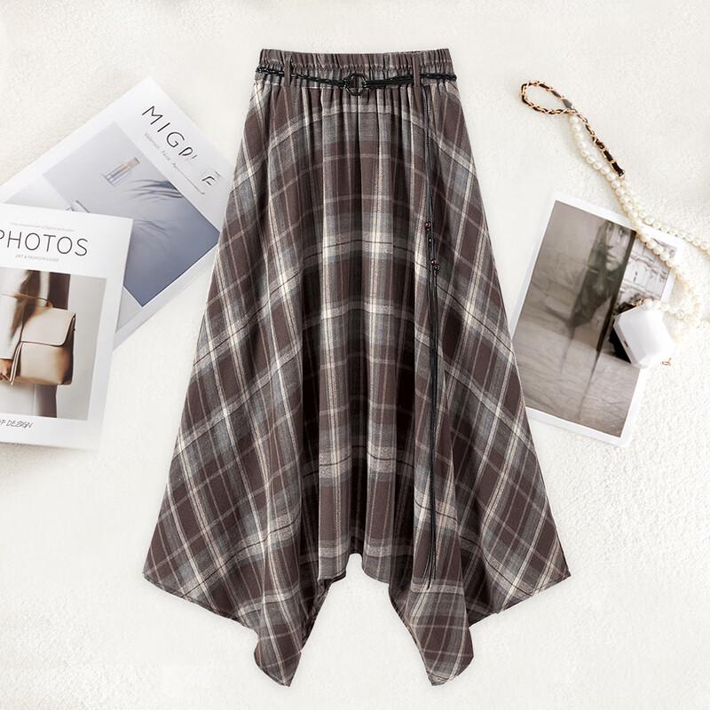 

Women s High-Waist A-Line Plaid Midi Skirt One Size