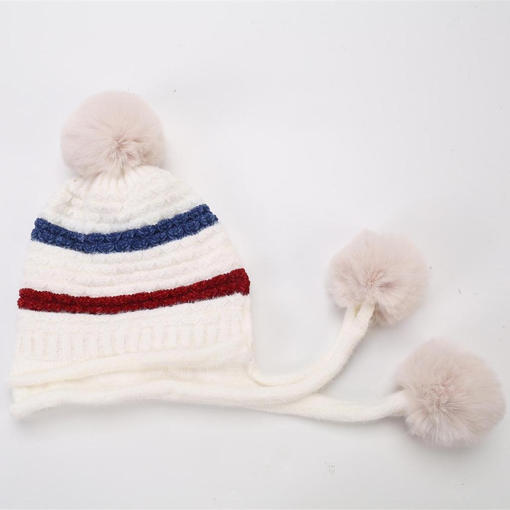 Autumn Winter Plush Warm Three Ball Knitted Hat Chenille Soft Women's Wool Hats