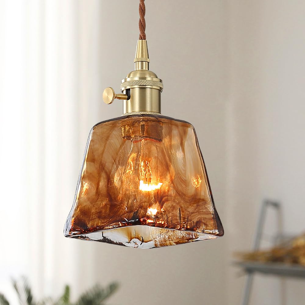 

Cerdeco Retro Pendant Light with Glass Lampshade, Antique Style, for Interior Lighting, Cute Colors and Sizes, Classic Socket Design, Amber, E26