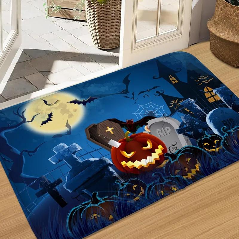 Halloween Horror Pumpkin Pattern Indoor and Outdoor Decoration Door Mat Bedroom Living Room Small Carpet Bathroom Absorbent Pad