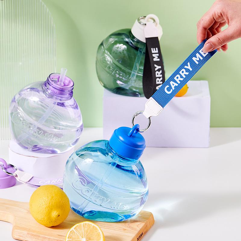 Creative Charming Shape Active Bottle Male and Female Student Strainer Cup with Straw Fitness Active Mountaineering Handle Plastic Water Cup