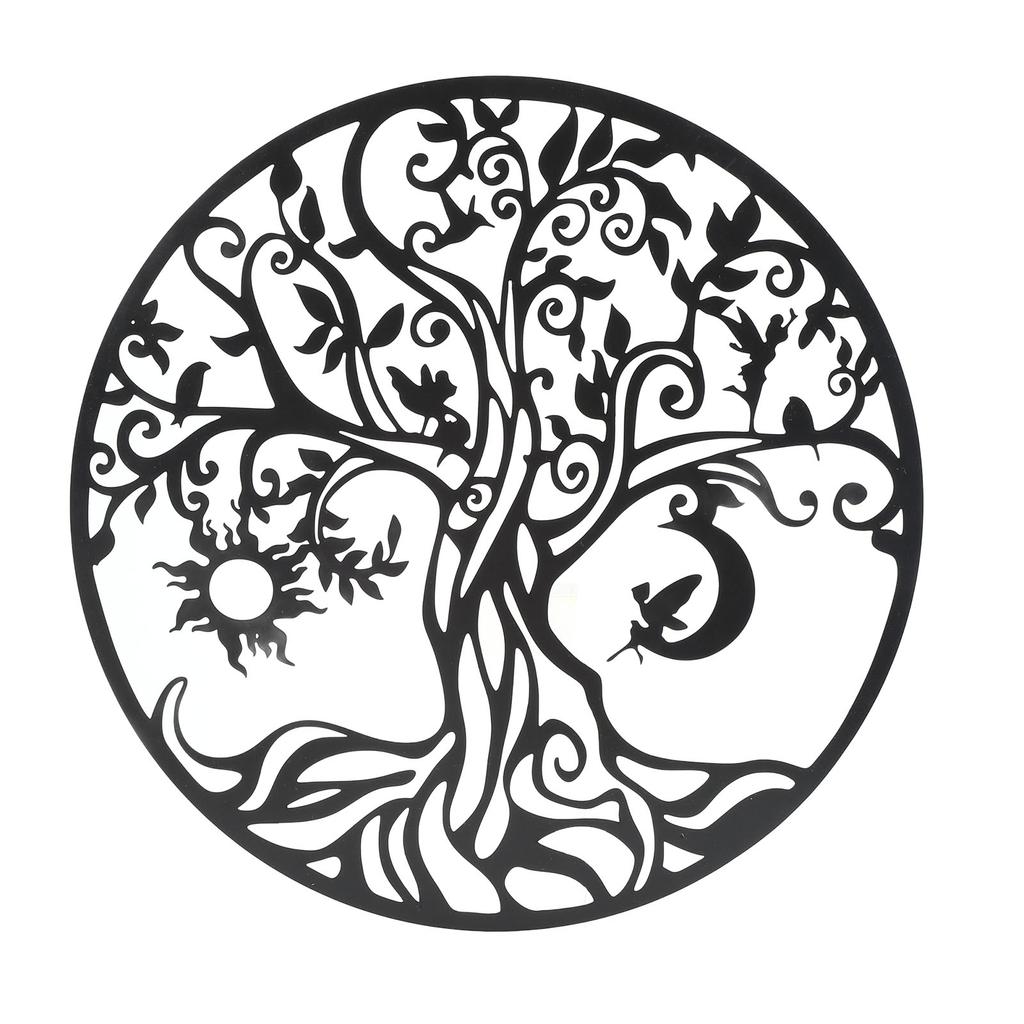 Tree of Life Wall Art 11.8in Round Decorative Metal Wall Plaque for Living Room Bedroom Indoor Outdoor Black