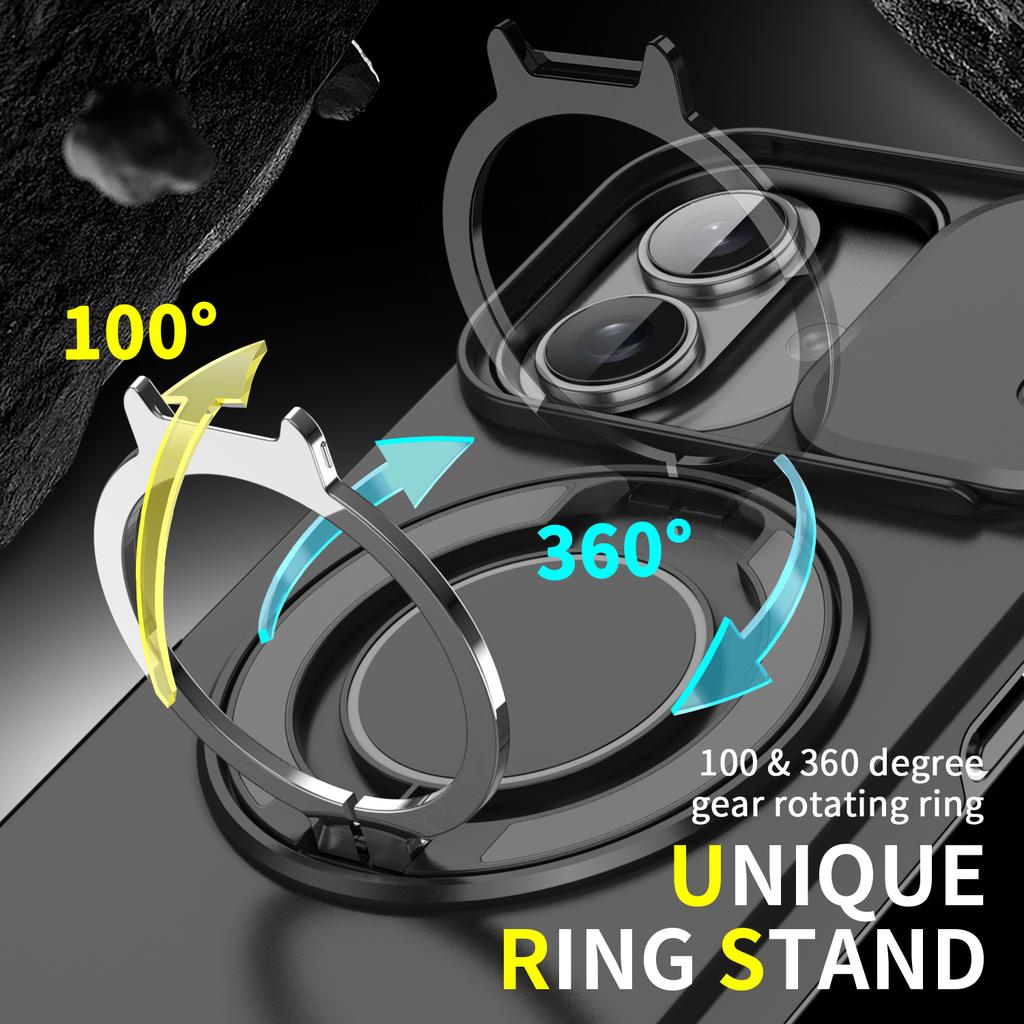 Suitable for iPhone 16 15 14 Plus 13 12 Pro Max 16E 360 Degree Rotating Magnetic Bracket With Camera Protection Phone Case