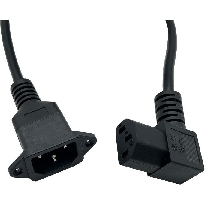 C14 to C13 Panel Mount Power Cable, 90 Degree Left IEC 320 C13 Female to C14 Male PDU Power Supply Extension Cord, for Computer LED HDTV Monitor and