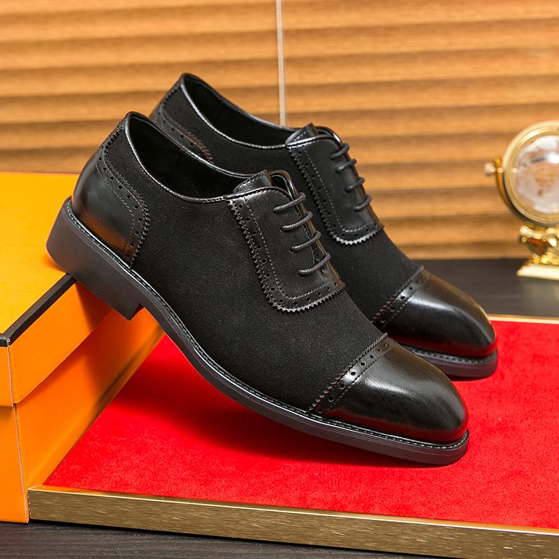 Size 38-46 Classic Men Block Shoes Men Fashion Splicing Pointed Leather Shoes Men Business Dress Shoes European Wedding Shoes