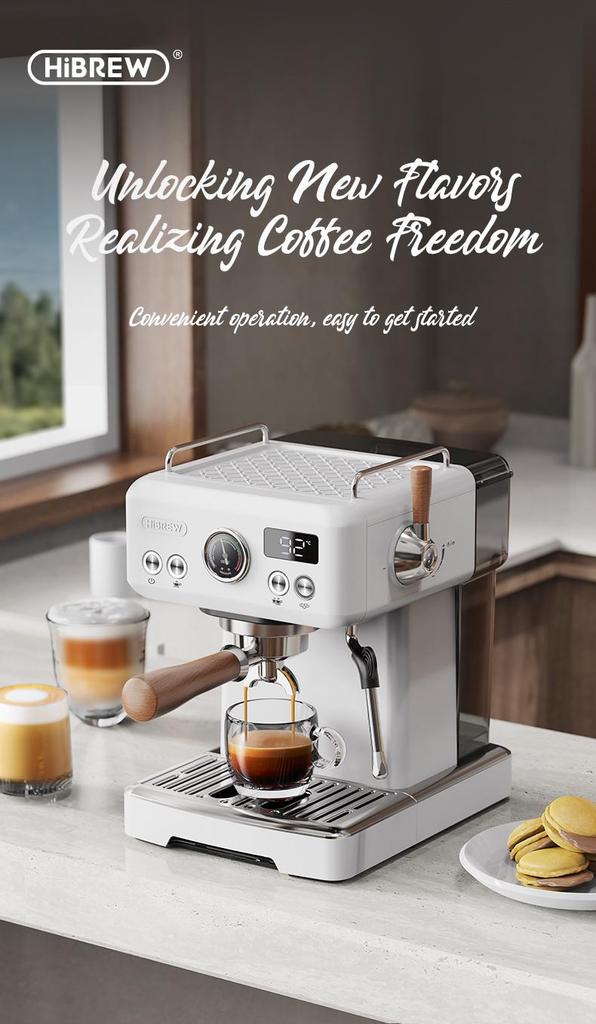 HiBREW H10 Plus Espresso Coffee Machine, 20Bar Semi-Automatic Coffee Maker, Fast Heating, Temperature Control, Steam Frother for Cappuccino Latte