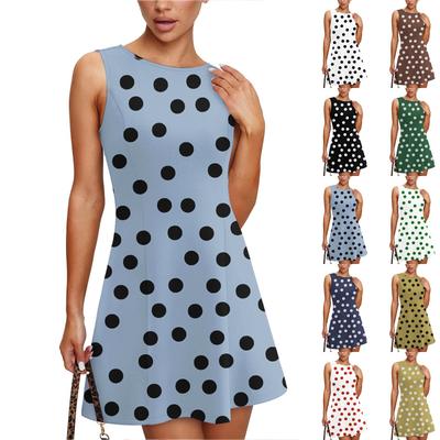 Women's Summer Dress Casual Sleeveless Round Neck Polka Dot Printed Vest Sundress
