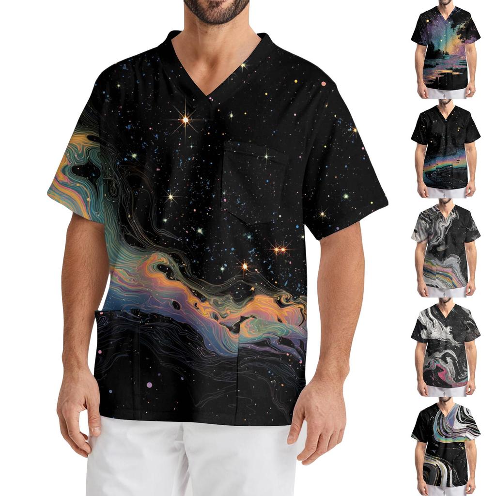 Pánská pracovní halenka s krátkým rukávem a výstřihem do V na hrudi