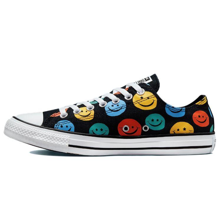 Converse Chuck Taylor All Star Trendy Versatile Smiley Print Low Top Canvas Shoes Unisex Sneakers Black 172827C