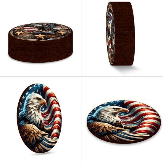 Patriotic Wooden Coasters, Vintage American Theme Coasters with Heat Resistant & Non-Slip Design, 10cm Round Universal Size for Holiday Decor