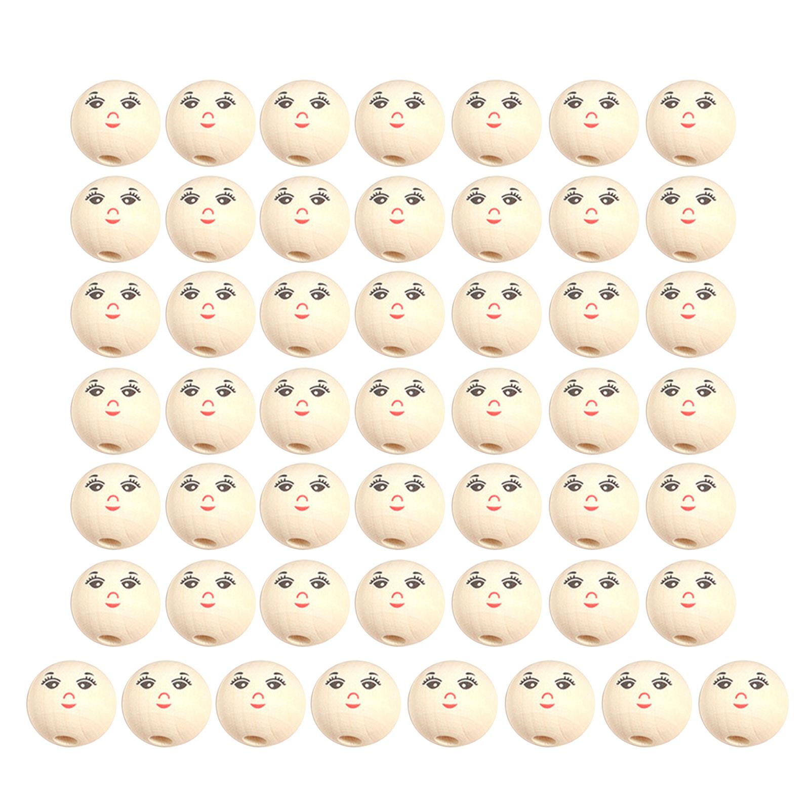 

50 шт. Голова куклы Деревянные бусины Лицо Ювелирные изделия Сделай сам Детские бусины Улыбающиеся бусины Свободные Круглые Деревянные Поделочные Бусины для Детского сада 3
