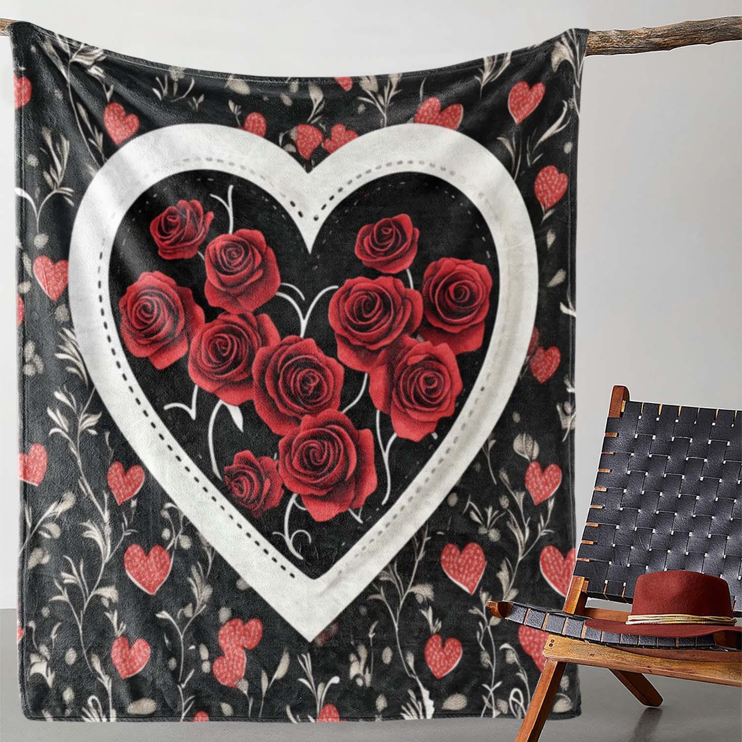 

Love & Flower Pattern Flannel printed blanket suitable for all seasons suitable for living room office sofa and travel 180x250CM 75x90cm