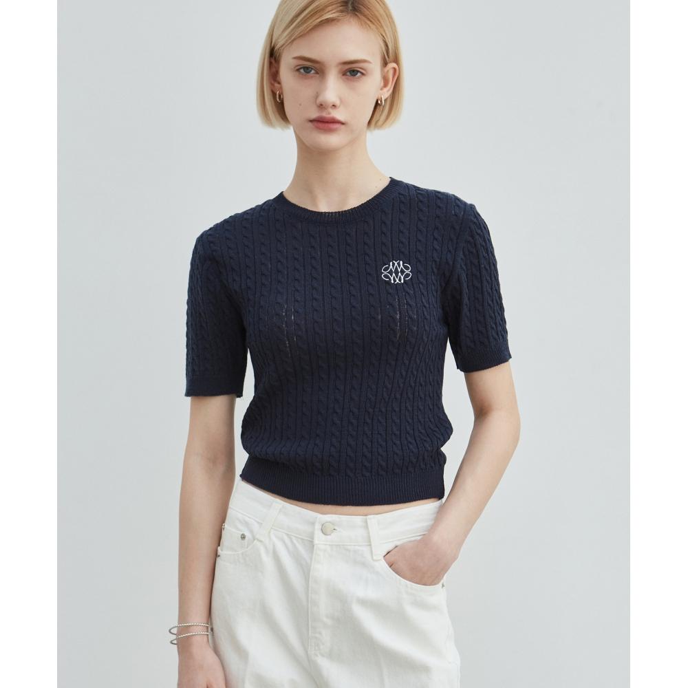 

NICKNICOLE NICOLE SHORT SLEEVE CABLE KNITNAVY