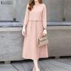 ZANZEA Women Casual Round Neck 3/4 Sleeve Loose Dress