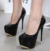 Super High Heels 16cm Red Wedding Women Shoes Black Metal Platform Sexy Patent Leather Round Toe Female Pumps Party  Autumn